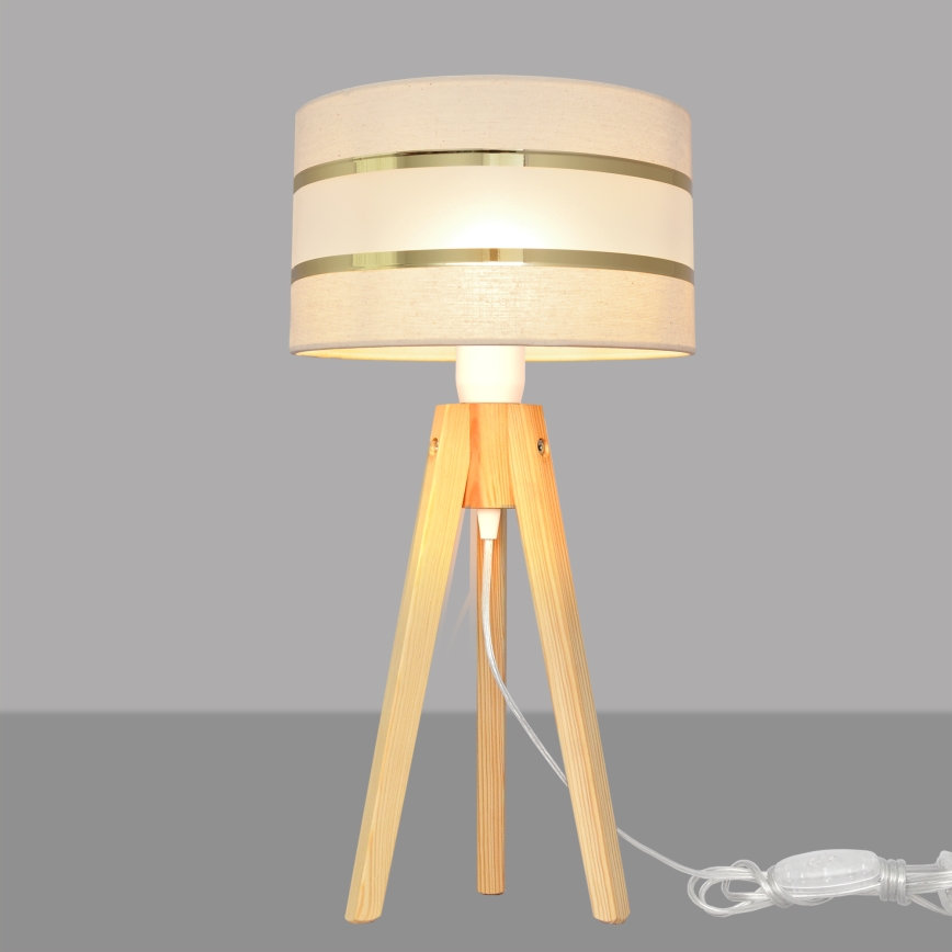 Stolní lampa HELEN 1xE27/15W/230V krémová/zlatá/borovice