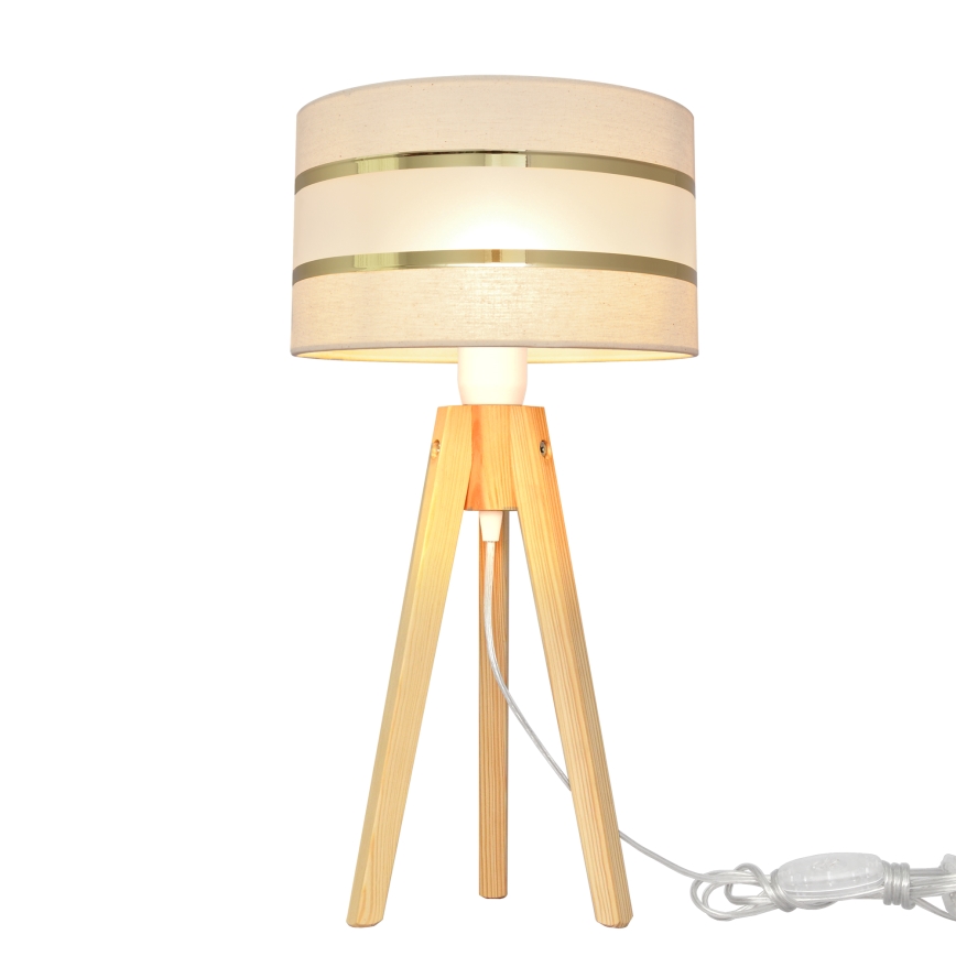 Stolní lampa HELEN 1xE27/15W/230V krémová/zlatá/borovice