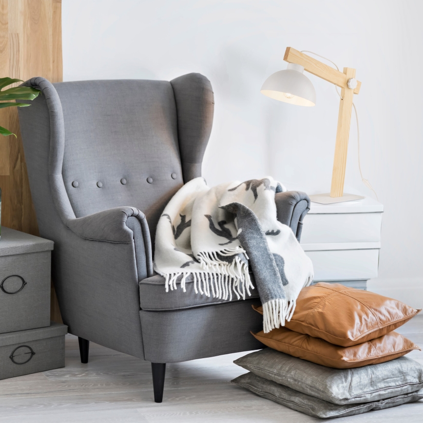 Stolní lampa OSLO 1xE27/15W/230V borovice/bílá