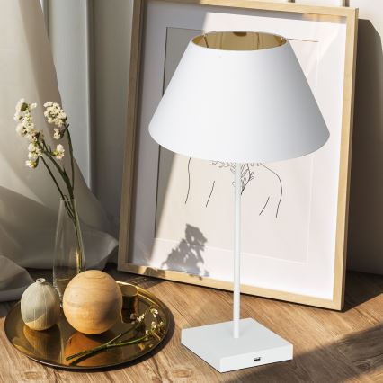 Stolní lampa s USB konektorem 1xE27/60W/230V bílá