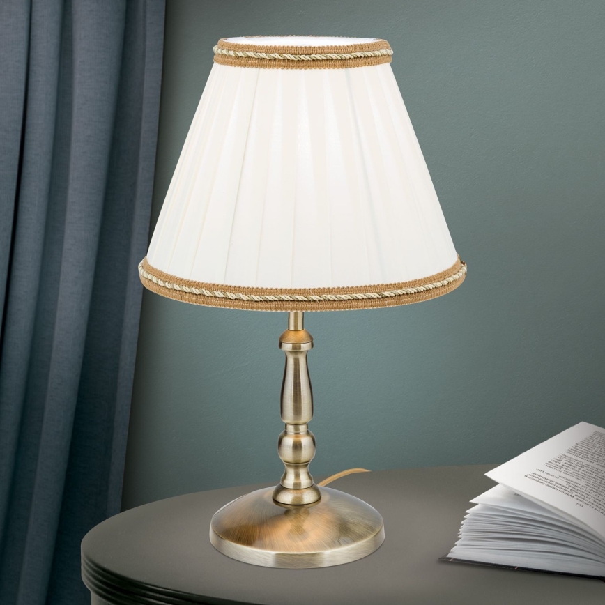 Stolní lampa TONIA 1xE27/60W/230V pr. 25 cm bílá/bronz