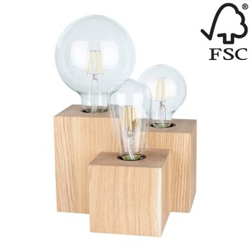 Stolní lampa VINCENT 3xE27/15W/230V dub – FSC certifikováno