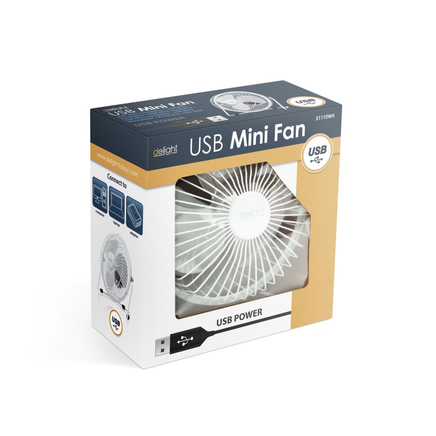 Stolní ventilátor 1,75W/5V USB pr. 18 cm bílá