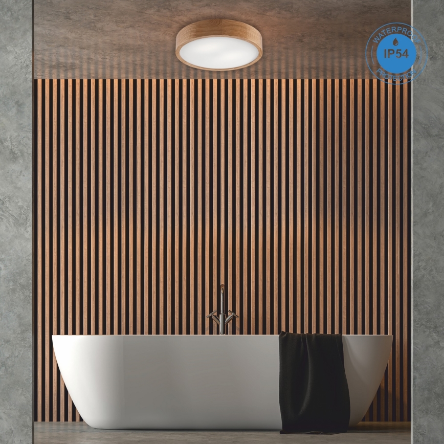 Stropní koupelnové svítidlo OAK 3xE27/15W/230V dub ø 37 cm IP54