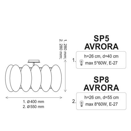 Stropní svítidlo AURORA 8xE27/60W/230V