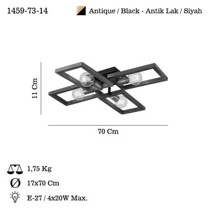 Stropní svítidlo ERA 4xE27/40W/230V hnědá