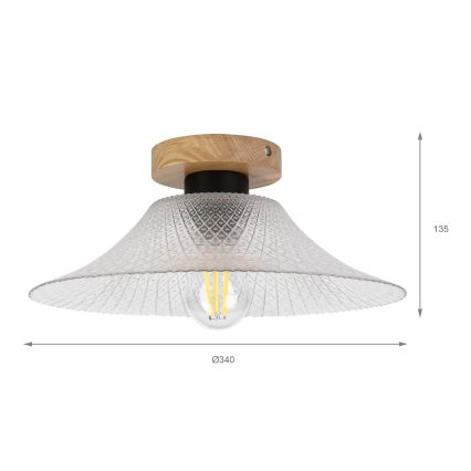 Stropní svítidlo JULL WOOD 1xE27/15W/230V dub/čirá pr. 34 cm