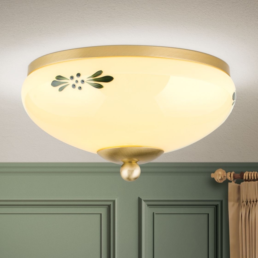 Stropní svítidlo LANDHAUS 1xE27/60W/230V pr. 21 cm mosaz/béžová