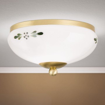 Stropní svítidlo LANDHAUS 1xE27/60W/230V pr. 21 cm mosaz/bílá/zelená