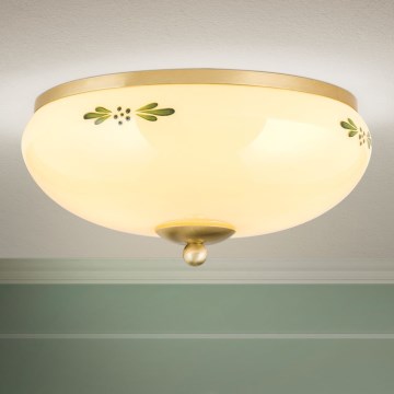 Stropní svítidlo LANDHAUS 2xE27/60W/230V pr. 28 cm mosaz/béžová/zelená