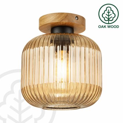 Stropní svítidlo MILOU WOOD 1xE27/15W/230V dub/kouřová béžová pr. 20 cm