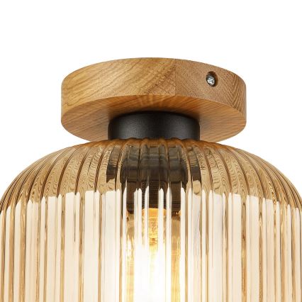Stropní svítidlo MILOU WOOD 1xE27/15W/230V dub/kouřová béžová pr. 20 cm