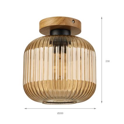 Stropní svítidlo MILOU WOOD 1xE27/15W/230V dub/kouřová béžová pr. 20 cm