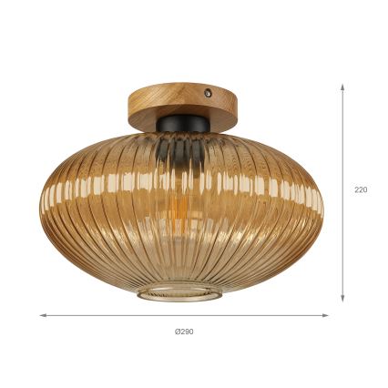 Stropní svítidlo MILOU WOOD 1xE27/15W/230V dub/kouřová béžová pr. 29 cm
