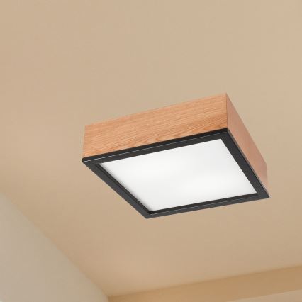 Stropní svítidlo OAK SQUARE 2xE27/15W/230V 31x31 cm dub/černá