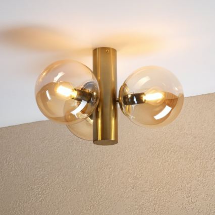 Stropní svítidlo SFERIO 3xE14/5W/230V mosaz/kouřová béžová
