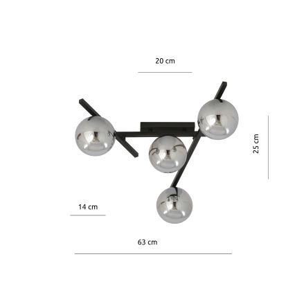 Stropní svítidlo SMART 4xE14/10W/230V černá/šedá