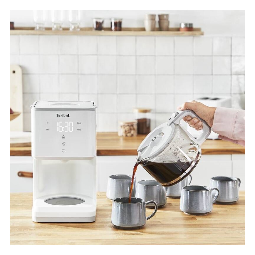 Tefal - Překapávací kávovar s LCD displejem SENSE 1000W/230V bílá