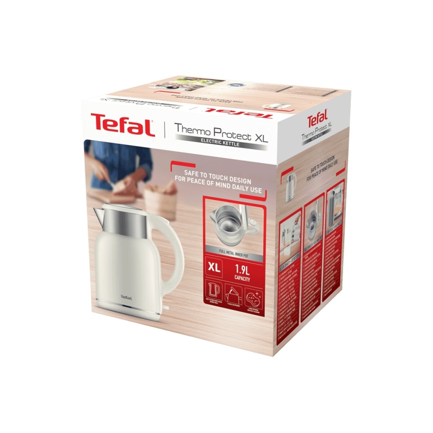 Tefal - Rychlovarná konvice THERMO PROTECT XL 1,9l 1650W/230V nerez/bílá