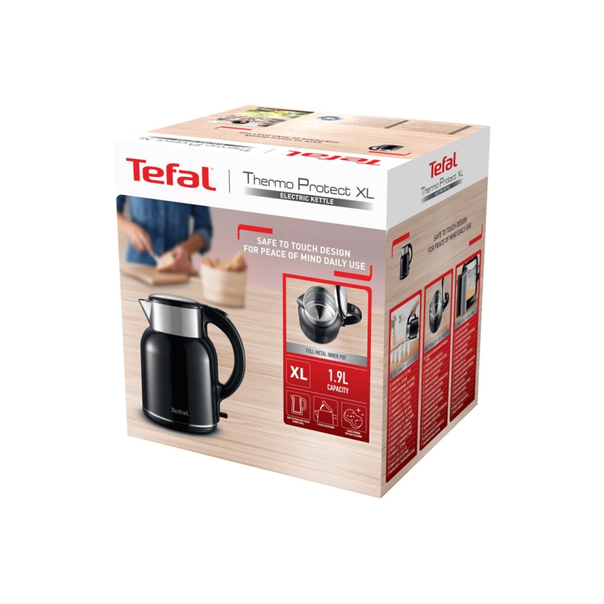 Tefal - Rychlovarná konvice THERMO PROTECT XL 1,9l 1650W/230V nerez/černá