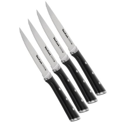 Tefal - Sada nerezových nožů na steak ICE FORCE 11 cm lesklý chrom/černá 4 ks