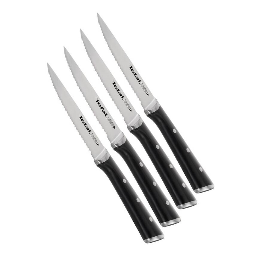 Tefal - Sada nerezových nožů na steak ICE FORCE 11 cm lesklý chrom/černá 4 ks