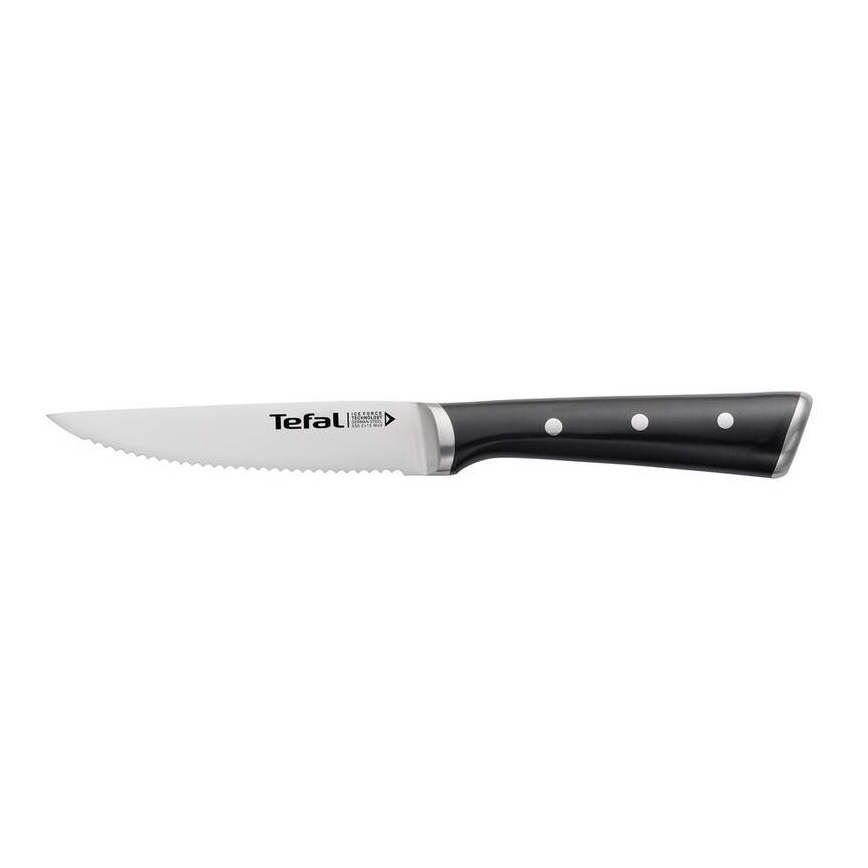 Tefal - Sada nerezových nožů na steak ICE FORCE 11 cm lesklý chrom/černá 4 ks