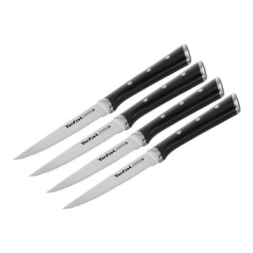 Tefal - Sada nerezových nožů na steak ICE FORCE 11 cm lesklý chrom/černá 4 ks