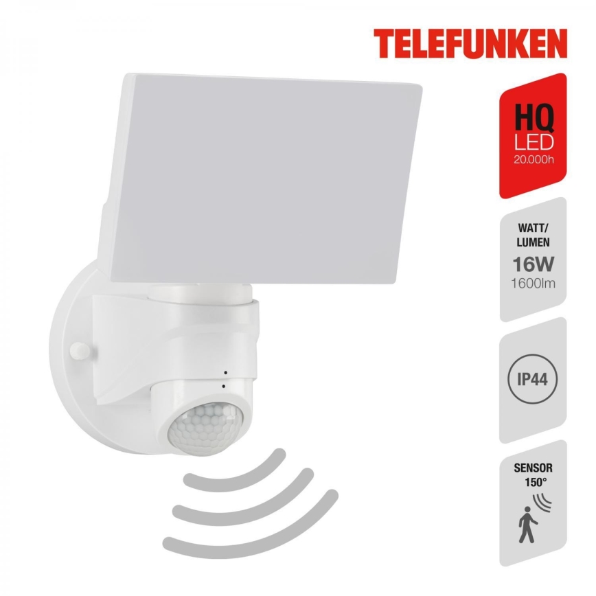 Telefunken 304306TF - LED Venkovní nástěnné svítidlo se senzorem LED/16W/230V IP44 bílá