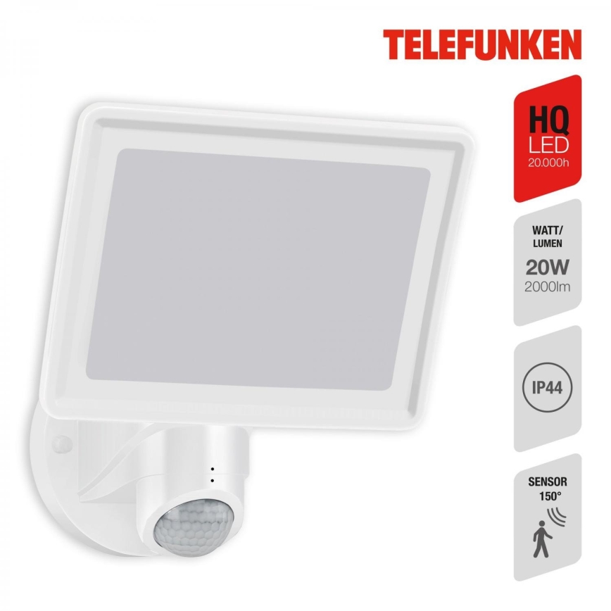 Telefunken 304406TF - LED Venkovní nástěnný reflektor se senzorem LED/20W/230V IP44