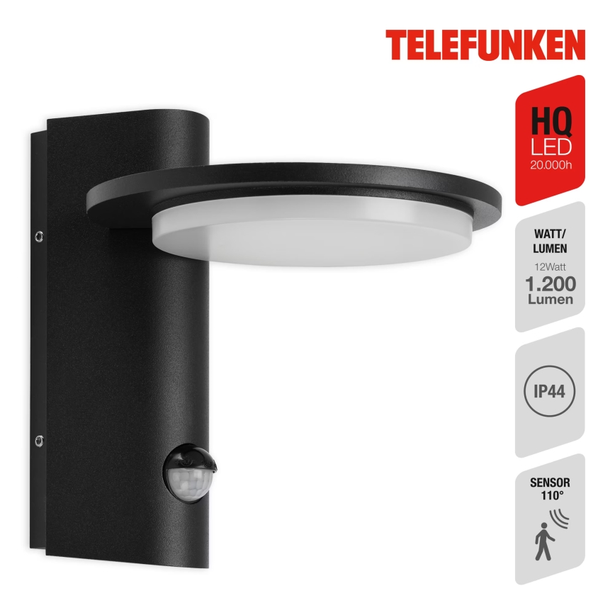Telefunken 312505TF-LED Venkovní nástěnné svítidlo se senzorem LED/10W/230V IP44 černá