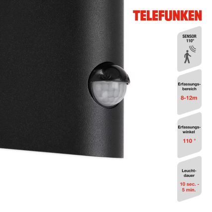 Telefunken 312505TF-LED Venkovní nástěnné svítidlo se senzorem LED/10W/230V IP44 černá
