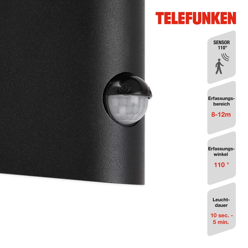 Telefunken 312505TF-LED Venkovní nástěnné svítidlo se senzorem LED/10W/230V IP44 černá