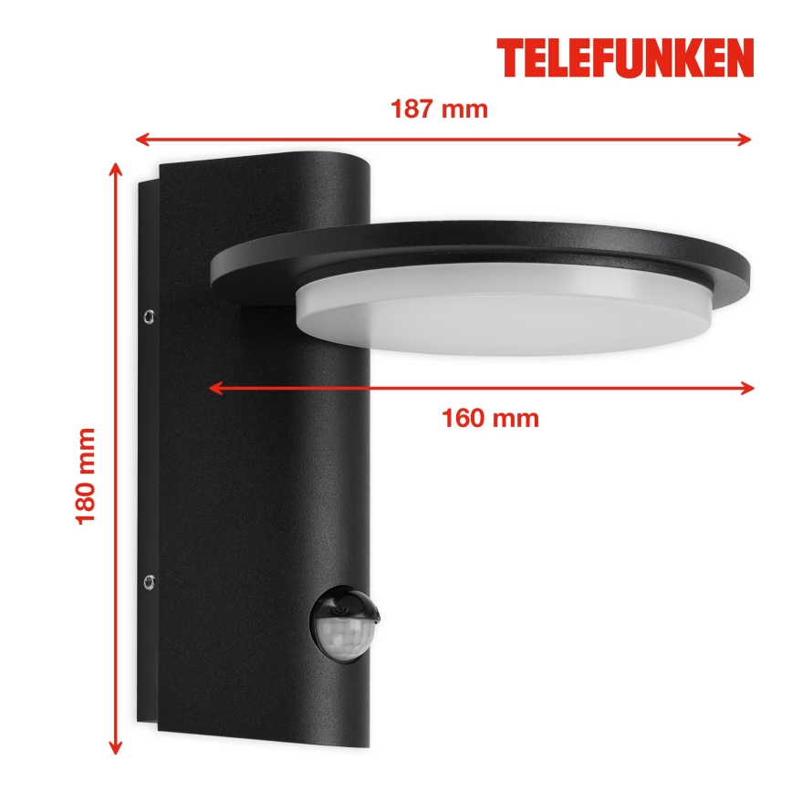 Telefunken 312505TF-LED Venkovní nástěnné svítidlo se senzorem LED/10W/230V IP44 černá