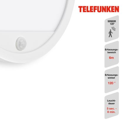 Telefunken 313706TF - LED Venkovní nástěnné svítidlo se senzorem LED/15W/230V IP44 bílá