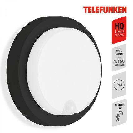 Telefunken 315305TF - LED Venkovní nástěnné svítidlo se senzorem LED/12W/230V IP44 černá