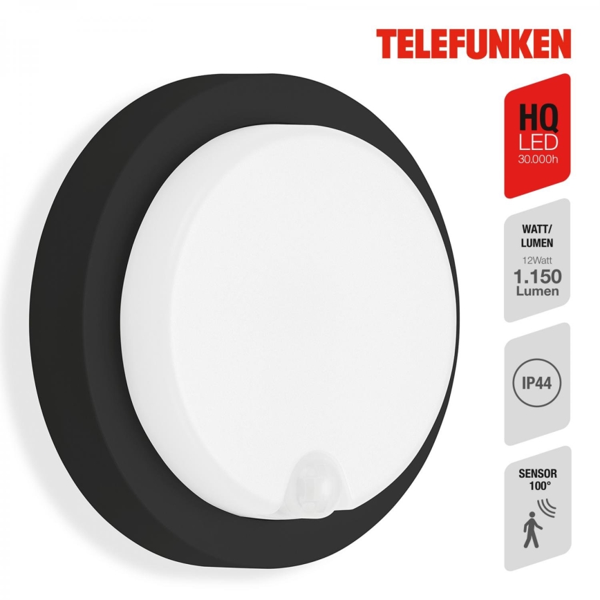 Telefunken 315305TF - LED Venkovní nástěnné svítidlo se senzorem LED/12W/230V IP44 černá