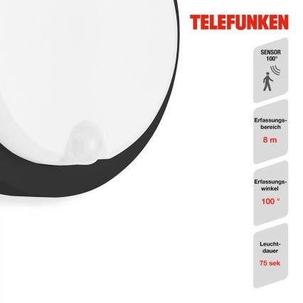 Telefunken 315305TF - LED Venkovní nástěnné svítidlo se senzorem LED/12W/230V IP44 černá