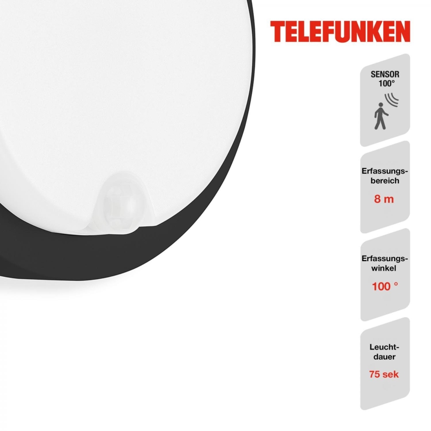 Telefunken 315305TF - LED Venkovní nástěnné svítidlo se senzorem LED/12W/230V IP44 černá