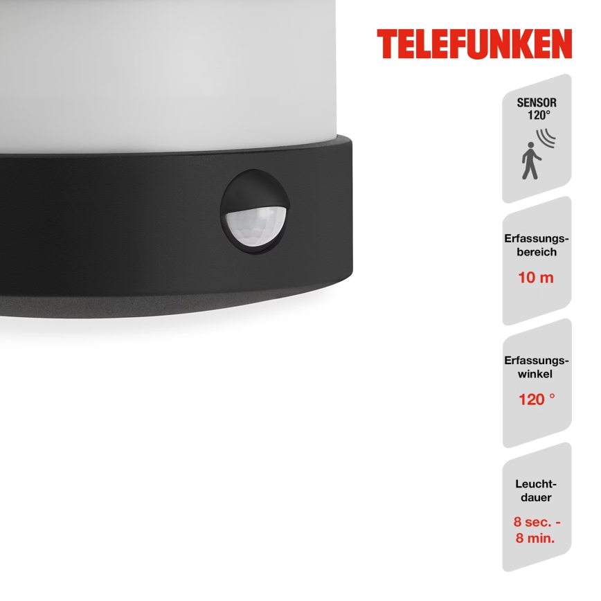 Telefunken 315505TF - LED Venkovní nástěnné svítidlo se senzorem LED/12W/230V IP44 černá