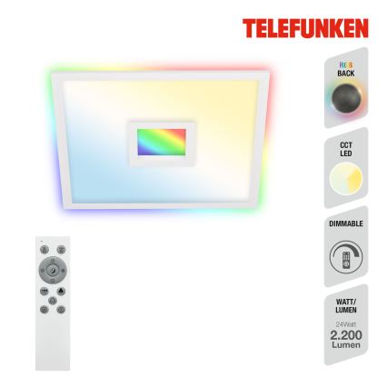 Telefunken 319406TF - LED RGBW Stmívatelné stropní svítidlo LED/24W/230V 2700-6500K bílá + dálkové ovládání