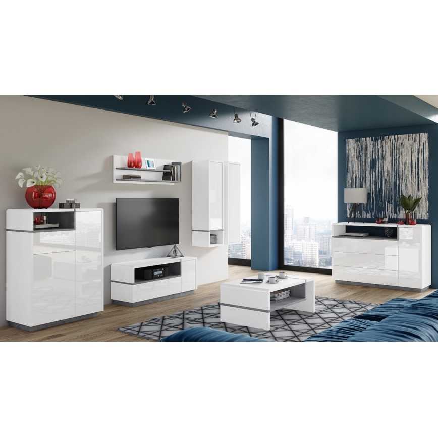 Televizní stolek FRED 120x40 cm bílá/šedá