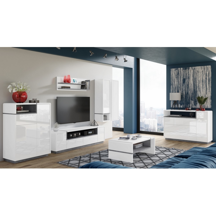 Televizní stolek FRED 185x40 cm bílá/šedá