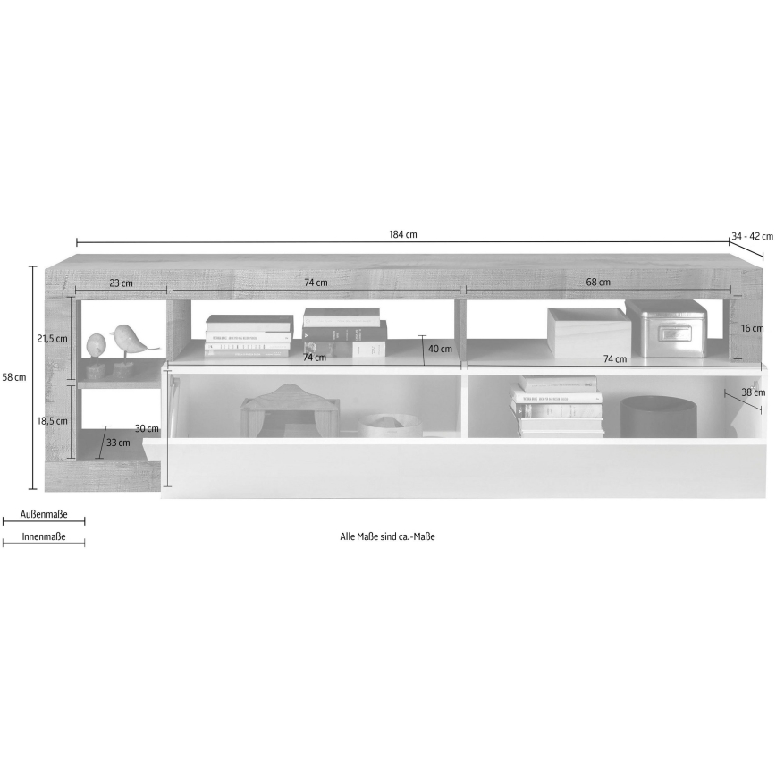 Televizní stolek LENOR bílá/šedá beton