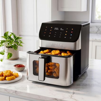 TESLA Electronics AirCook - Horkovzdušná fritéza 6,5 l 2100W/230V matný chrom/černá