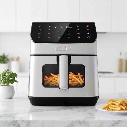 TESLA Electronics AirCook - Horkovzdušná fritéza 6,5 l 2100W/230V matný chrom/černá