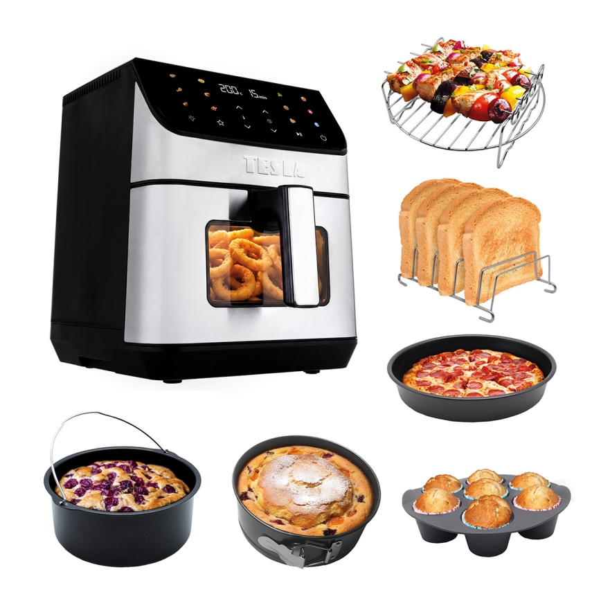 TESLA Electronics AirCook - Horkovzdušná fritéza 6,5 l 2100W/230V matný chrom/černá
