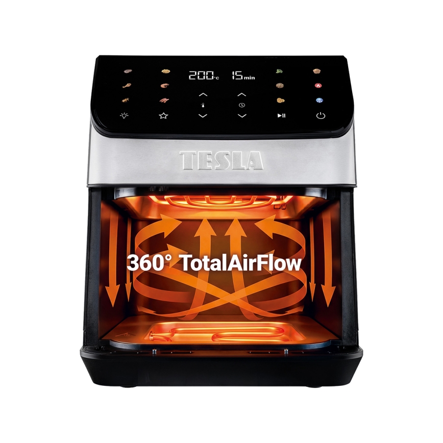 TESLA Electronics AirCook - Horkovzdušná fritéza 6,5 l 2100W/230V matný chrom/černá