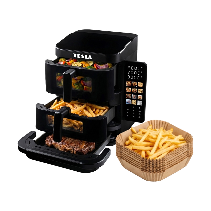 TESLA Electronics AirCook - Třízónová horkovzdušná fritéza 14,5 l 2800W/230V černá