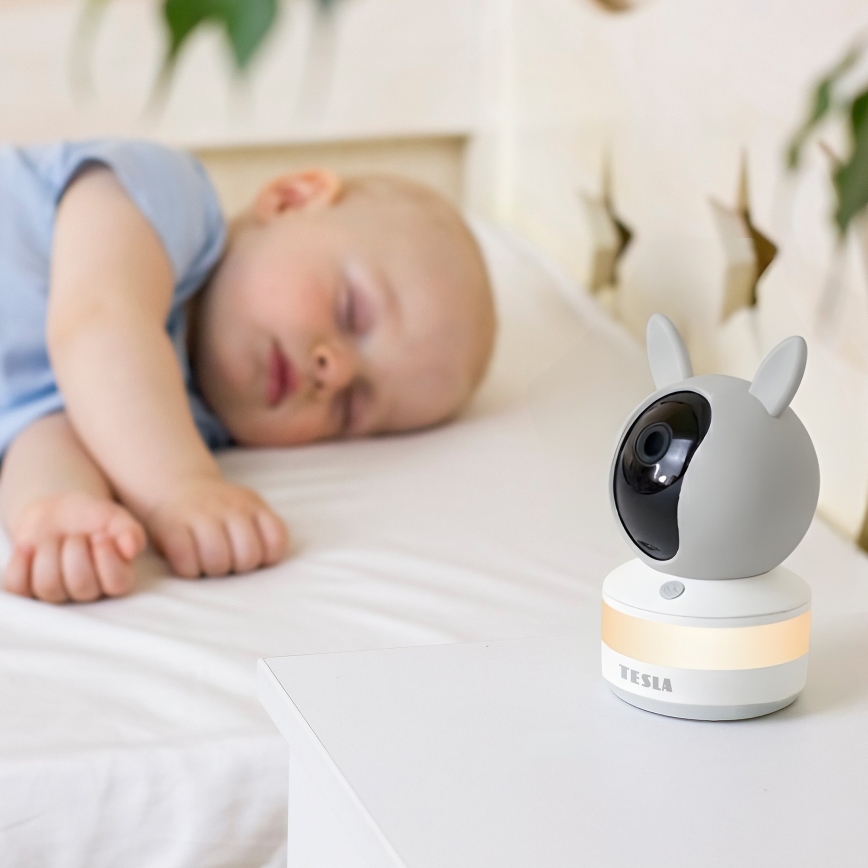 TESLA Electronics Bambino - Chytrá chůvička s monitorem 4 MP 2560p 5V 5000 mAh Wi-Fi Tuya šedá/bílá